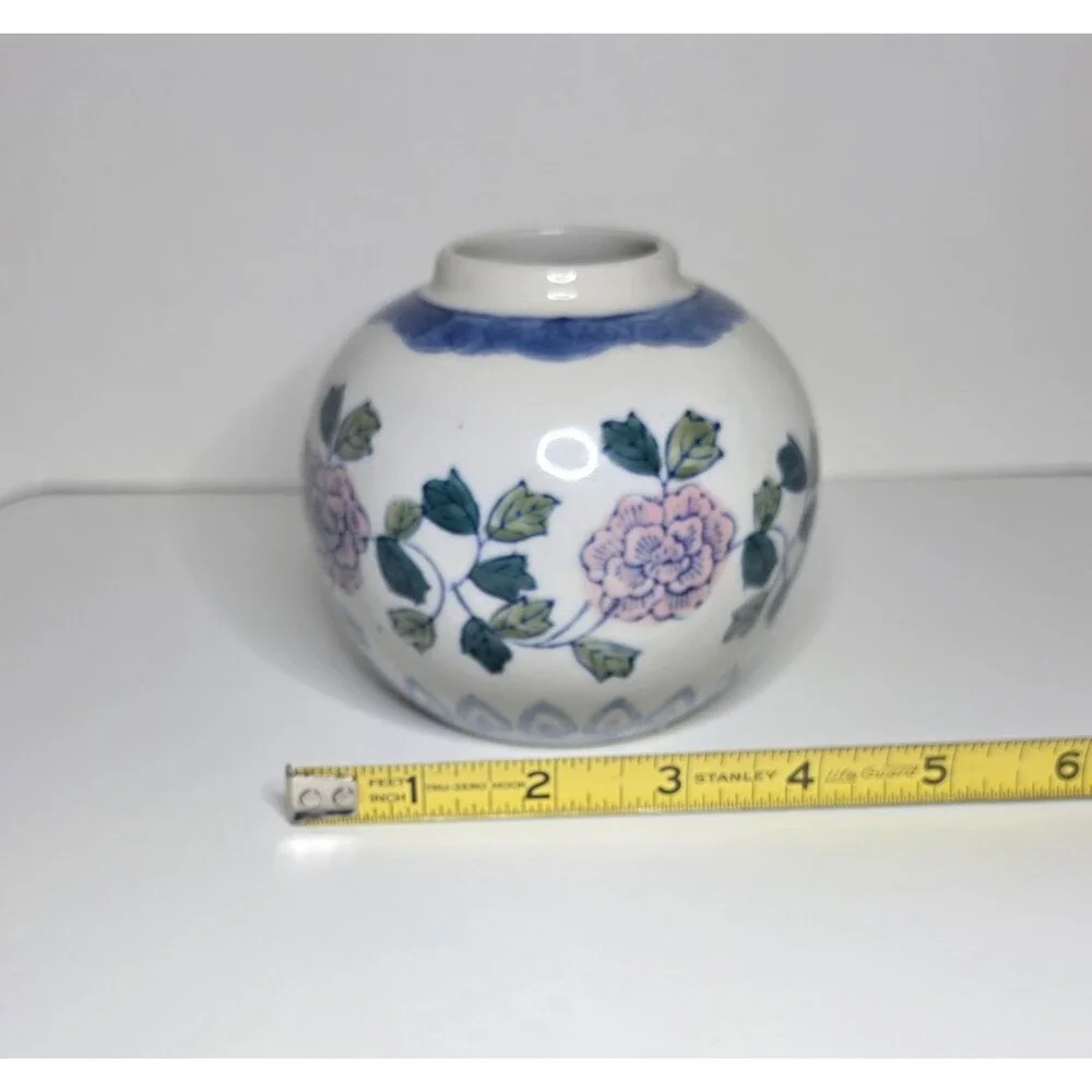 VintageHand Painted Glazed Ceramic Round Vase 4x5in